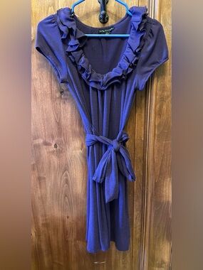 Ruffled V-Neck Belted Maxi Dress - Deep Purple
